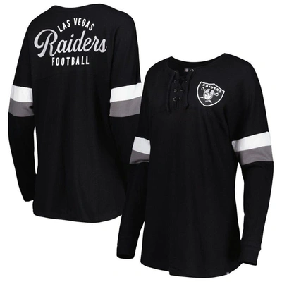 New Era Black Las Vegas Raiders Athletic Varsity Lace-up Long Sleeve T-shirt