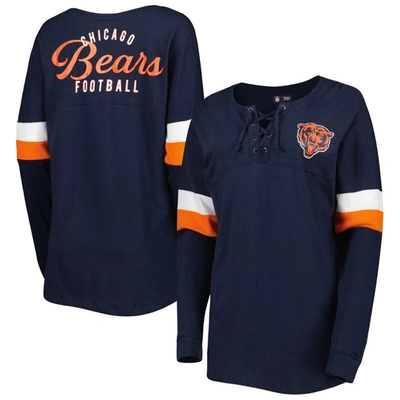 New Era Navy Chicago Bears Athletic Varsity Lace-up Long Sleeve T-shirt