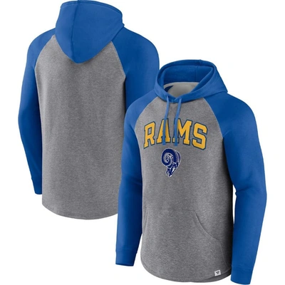 Fanatics Branded Heathered Gray/royal Los Angeles Rams By Design Raglan Pullover Hoodie In Heathered Gray,royal