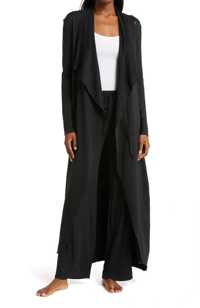 Lunya Long Cowl-neck Pima Cotton Robe In Immersed Black