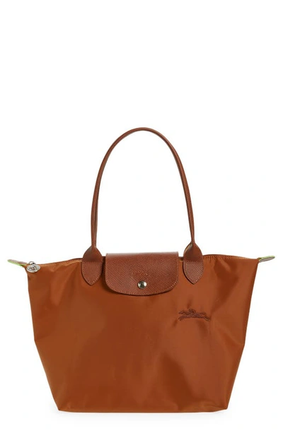 Longchamp Le Pliage Green Small Recycled Canvas Tote Bag In Brown