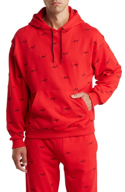 Hugo Dortalezza Allover Logo Hoodie In Red