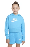 Nike Sportswear Club Big Kids' (girls') French Terry Cropped Hoodie In Blue