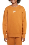 Nike Sportswear Club Fleece Big Kids' (girls') Crew Sweatshirt In Brown