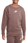 Nike Sportswear Club Fleece Big Kids' (girls') Crew Sweatshirt In Brown