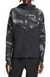 Nike Repel Camo Print Colorblock Water Repellent Zip-up Hooded Jacket In Black