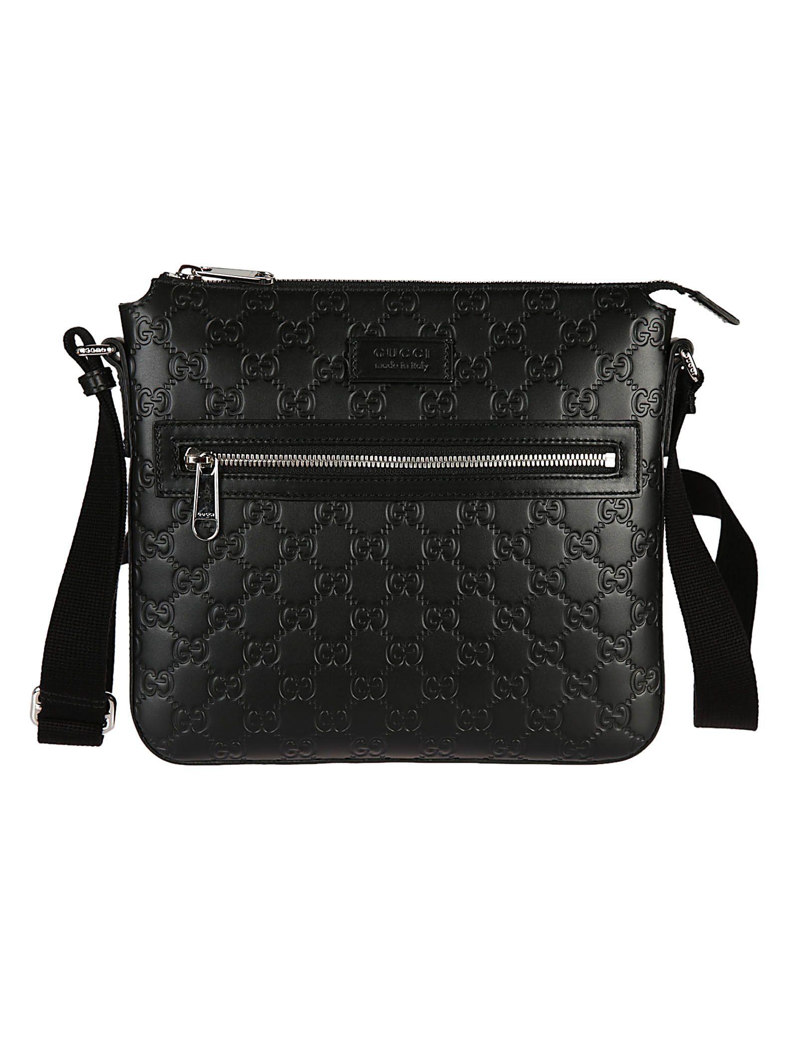 Gucci Men&#39;s Leather Cross-Body Messenger Shoulder Bag Signature In Black | ModeSens