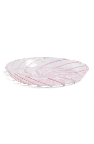 Hay Spin Saucer In Clear With Pink Stripes