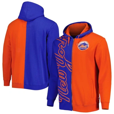 Mitchell & Ness Men's  Royal And Orange New York Mets Fleece Full-zip Hoodie In Royal,orange