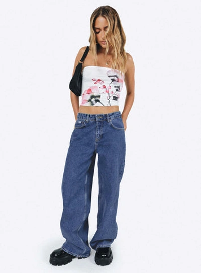 The Ragged Priest Wide Leg Low Rise Jean In Mid Blue