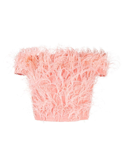 Cult Gaia Sosha Off The Shoulder Feather Silk Top In Baby Pink