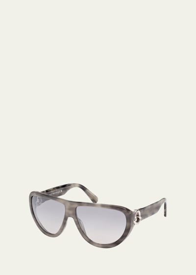 Moncler Lunettes Men's Anodize Aviator Sunglasses In 20c Melange Grey
