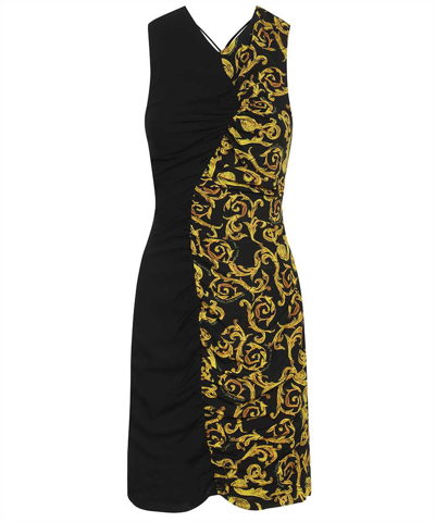 Versace Jeans Couture Georgette Printed Dress In Black
