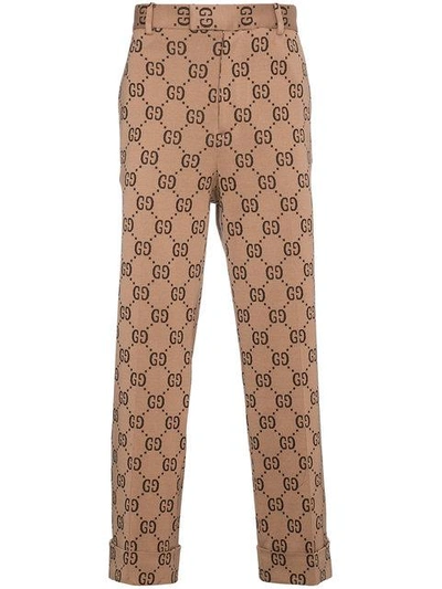 Gucci Double G Tailored Trousers In Brown