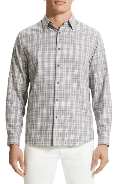 Theory Irving Cotton Flannel Check Standard Fit Button Down Shirt In Grey
