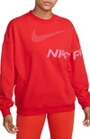 Nike Women's Dri-fit Get Fit French Terry Graphic Crew-neck Sweatshirt In Red