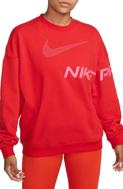 Nike Women's Dri-fit Get Fit French Terry Graphic Crew-neck Sweatshirt In Red