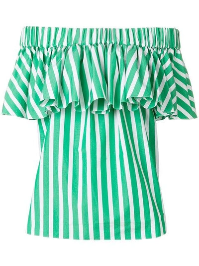 Maison Rabih Kayrouz Striped Off-shoulder Blouse In Green