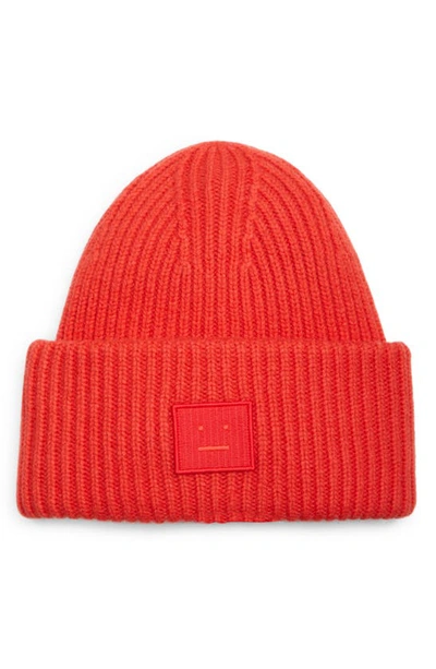 Acne Studios Pansy Face Patch Rib Wool Beanie In Red