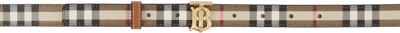 Burberry Tb Plaque Reversible Checked Belt In Archive Beige/tan/gold