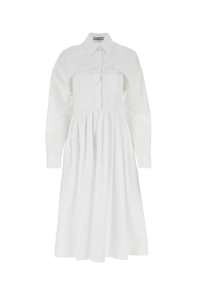Prada Long Sleeved Shirt Dress In White