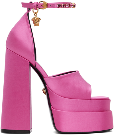 Versace Satin Platform Sandals In Pink