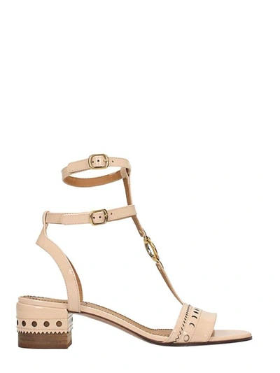 Chloé Perry Patent Leather Sandals In Beige
