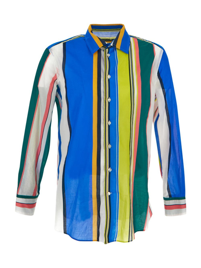 Etro Striped Pattern Cotton Shirt In Cyan