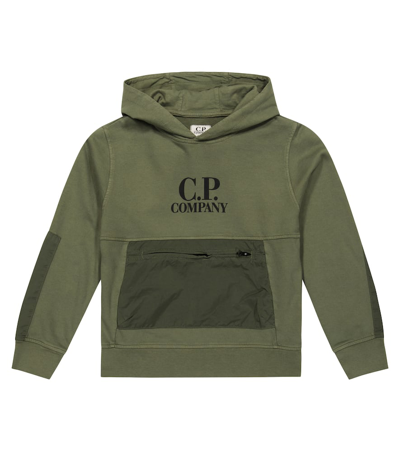 C.p. Company Logo Cotton Fleece Hoodie In 648 Bronze Green