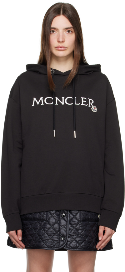 Moncler Logo Cotton Hoodie In Black
