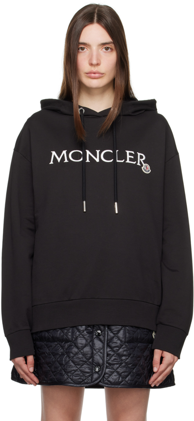 Moncler Logo-embroidered Drawstring Hoodie In Black