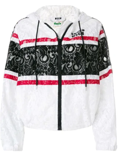 Msgm Laced Detail Hooded Bomber In Black,red,white