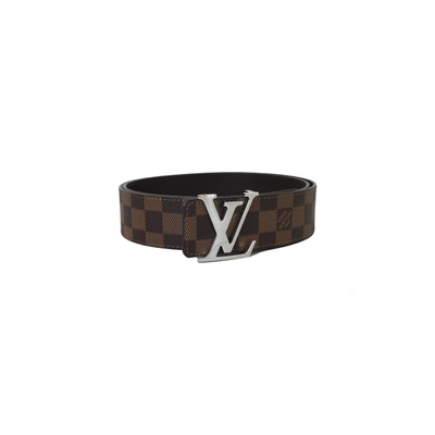 Pre-owned Louis Vuitton Damier Azur Canvas Lv Initiales Belt 90cm In Cream