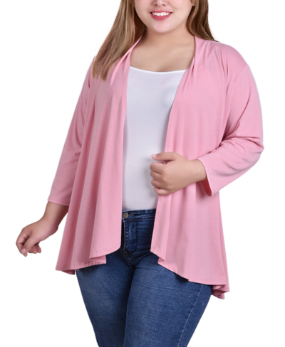 Ny Collection Plus Size Draped Open-front Cardigan In Lilas