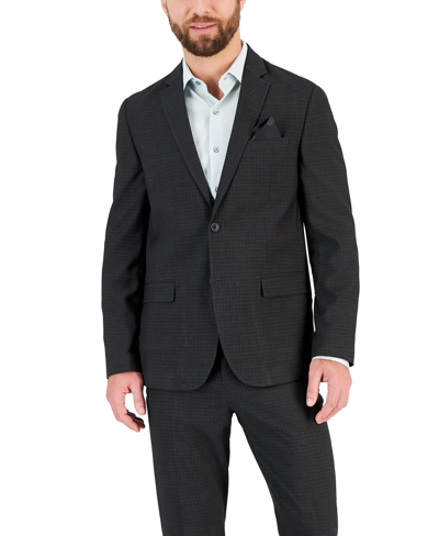 Vince Camuto Men's Slim-fit Spandex Super-stretch Suit Jacket In Charcoal With Blue Grid