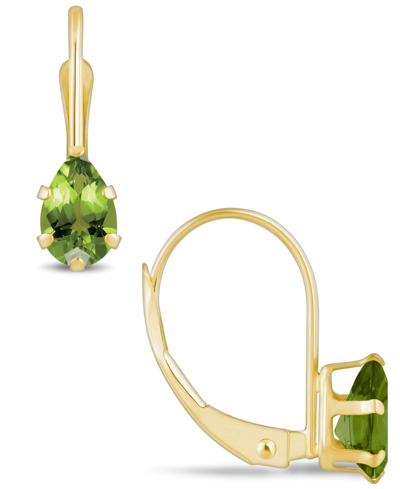 Macy's Gemstone Leverback Earrings In 10k Yellow Gold In Peridot