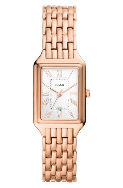 Fossil Women's Raquel Three-hand Date Rose Gold-tone Stainless Steel Bracelet Watch, 23mm In White/rose Gold