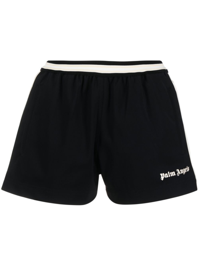Palm Angels Logo-print Stripe-detail Shorts In Black