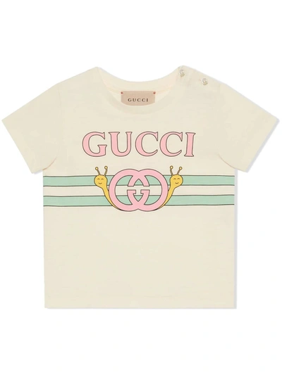 Gucci Babies' Snail Print Cotton T-shirt In Ivory