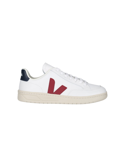 Veja Leather Sneakers In White,red,navy