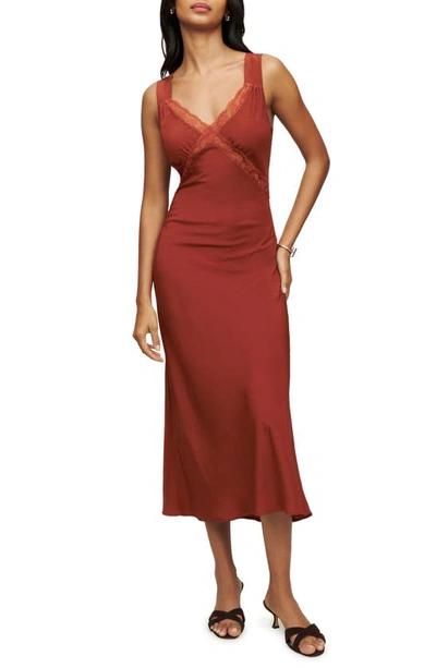 Reformation Provence Lace Trim Cutout Silk Slipdress In Oxide | ModeSens