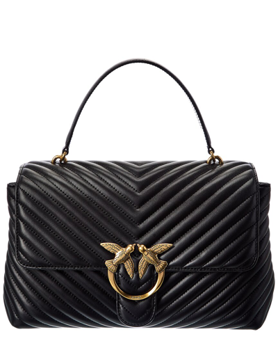 Pinko Love Lady Big Quilted Leather Satchel In Black