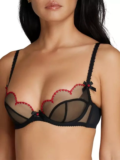 Agent Provocateur Lornaheart Scalloped Embroidered Tulle Underwired Soft-cup Bra In Black Red