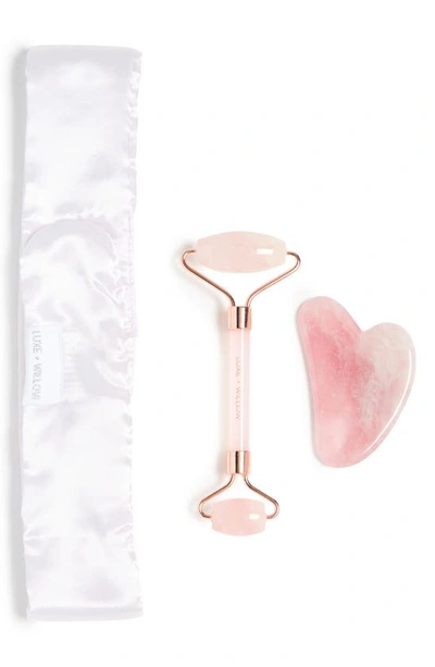 Luxe And Willow Rose Quartz Roller, Gua Sha, & Headband Set