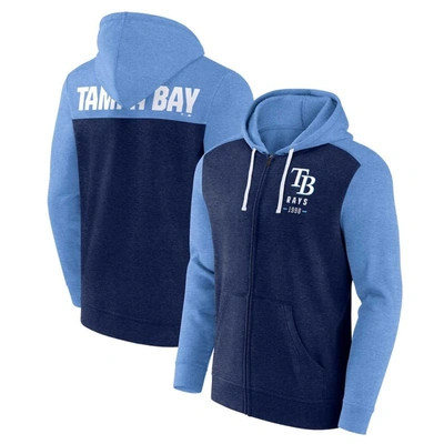 Fanatics Branded Heathered Navy/heathered Light Blue Tampa Bay Rays Blown Away Full-zip Hoodie In Heathered Navy,heathered Light Blue