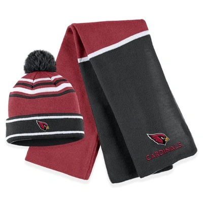 Wear By Erin Andrews Cardinal Arizona Cardinals Colorblock Cuffed Knit Hat With Pom And Scarf Set