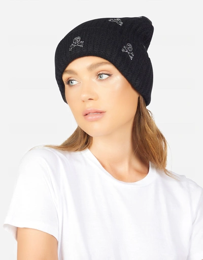 Lauren Moshi Blix Mini Crystal Cross Bone Skulls Cashmere In Black