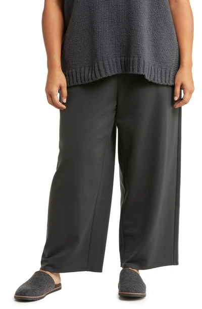 Eileen Fisher Wide Leg Knit Ankle Pants In Graphite