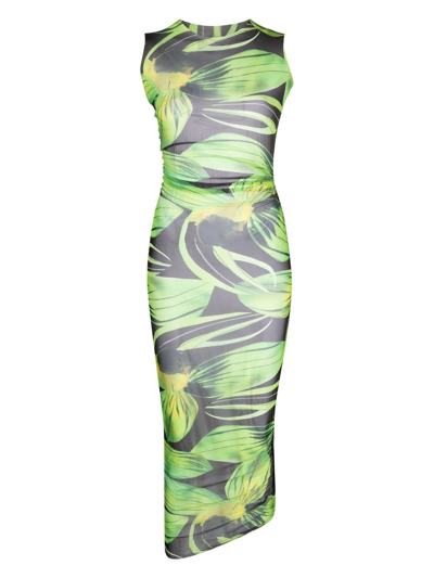 Louisa Ballou Leaf-print Midi Dress In Multicolour