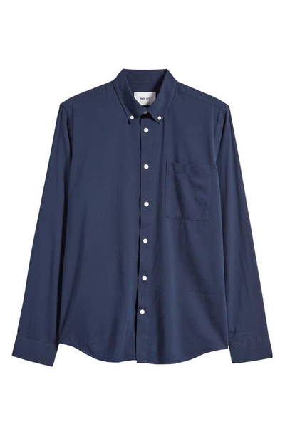 Nn07 Arne Button-down Collar Cotton Shirt In Navy Blue